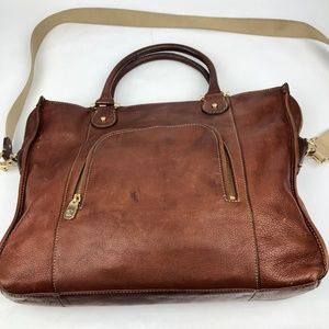 Liz Claiborne Brown Leather Laptop Bag with Tan Strap